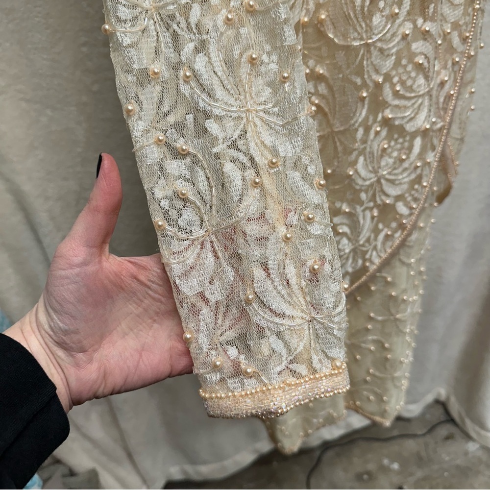 Scala Vintage beaded midi dress women’s 1x champagne mother of bride long sleeve - Picture 4 of 16